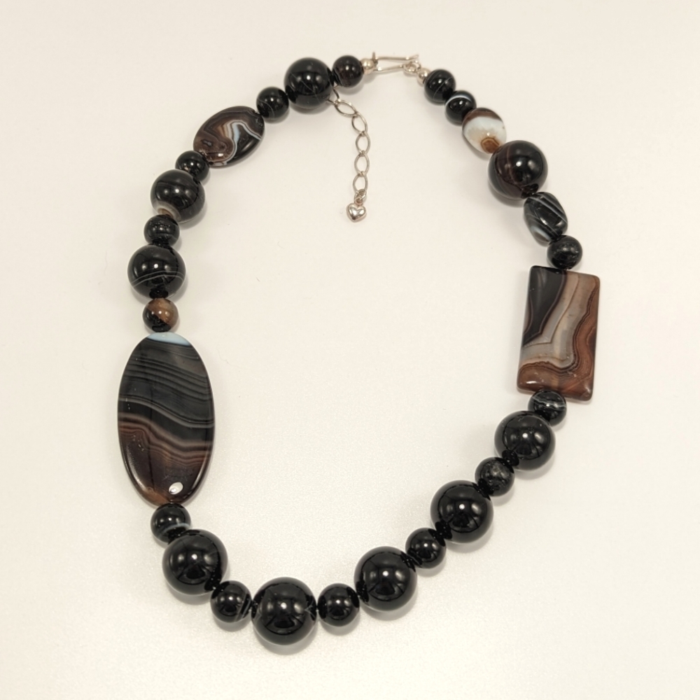 925 Sterling Silver Jay King Lace Agate Statement Necklace